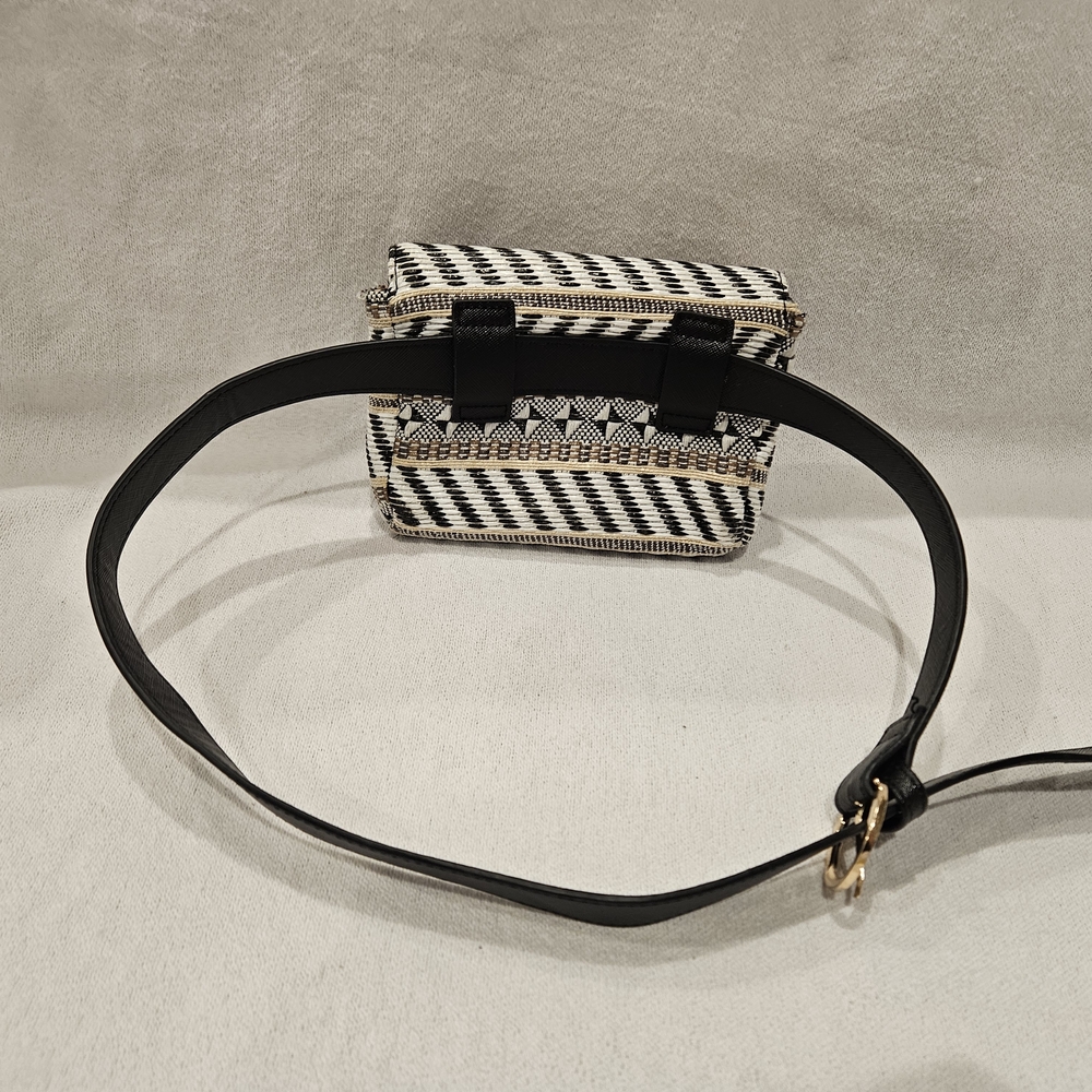 Geometric Belt Purse Waist Stylish Black White Pattern Zip Buckle Adjustable - Picture 3 of 7